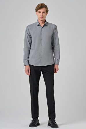  Erkek Gri Slim Fit İtalyan Yaka Gömlek