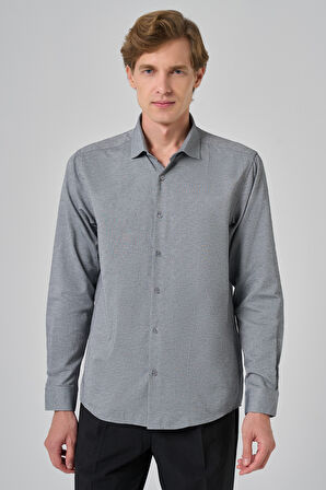  Erkek Gri Slim Fit İtalyan Yaka Gömlek