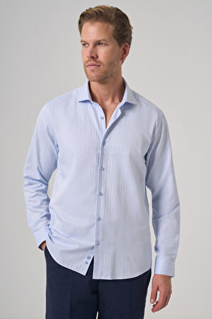  Erkek A. MAVİ Trend Slim Fit İtalyan Yaka Gömlek