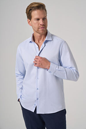  Erkek A. MAVİ Trend Slim Fit İtalyan Yaka Gömlek