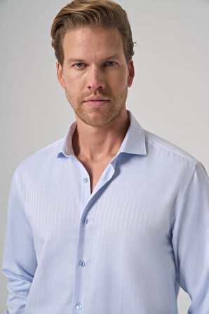  Erkek A. MAVİ Trend Slim Fit İtalyan Yaka Gömlek