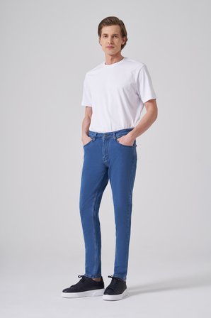  Erkek Mavi Denim 5 Cep Slim Fit Jean