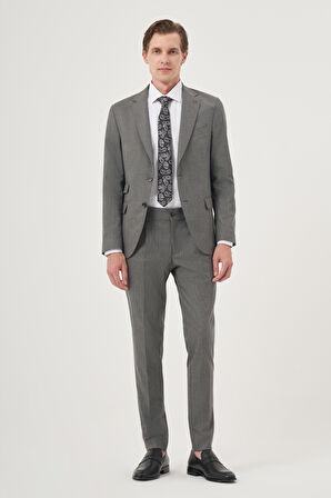  Erkek Füme Poliviskon Trend Çizgili Slim Fit Mono Yaka Çift Kapak Cepli Takım Elbise