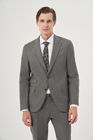  Erkek Füme Poliviskon Trend Çizgili Slim Fit Mono Yaka Çift Kapak Cepli Takım Elbise