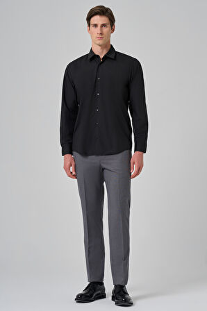  Erkek Siyah Basic Regular Fit Sert Yaka Gömlek