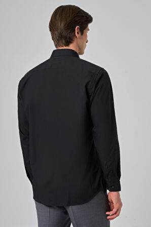  Erkek Siyah Basic Regular Fit Sert Yaka Gömlek