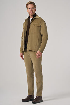  Erkek Bej Trend Çift Cepli Kadife Gömlek Ceket