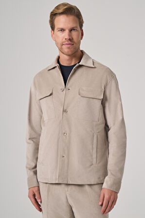  Erkek Taş Trend Çift Cepli Kadife Gömlek Ceket