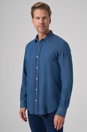  Erkek İndigo Trend Dynamic Fit Denim Gömlek