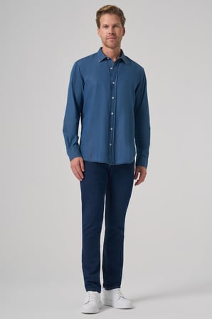  Erkek İndigo Trend Dynamic Fit Denim Gömlek
