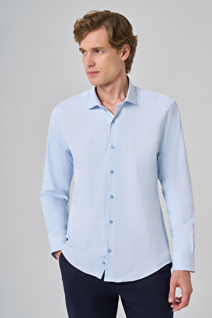  Erkek A. MAVİ Basic Düz Desen İtalyan Yaka Slim Fit Gömlek