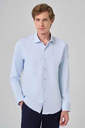  Erkek A. MAVİ Basic Düz Desen İtalyan Yaka Slim Fit Gömlek
