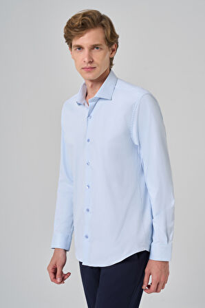  Erkek A. MAVİ Basic Düz Desen İtalyan Yaka Slim Fit Gömlek