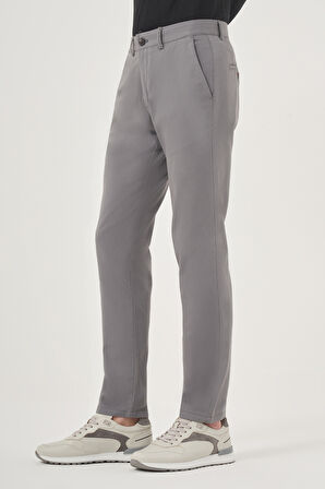  Erkek Gri İhracat Yazlık Pamuk Yan Cep Slim Fit Chino Pantolon