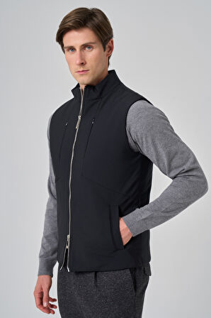  Erkek Siyah Polyamide Spor Gizli Cep Fermuarlı Yelek