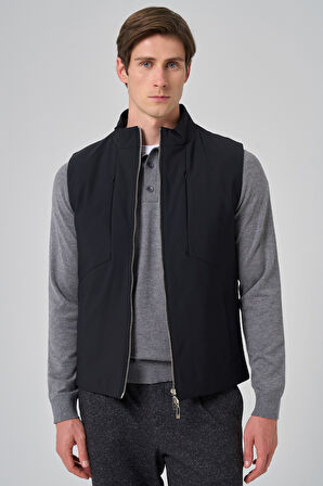  Erkek Siyah Polyamide Spor Gizli Cep Fermuarlı Yelek