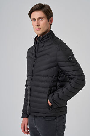  Erkek Siyah Polyester Kısa Kapitone Mont