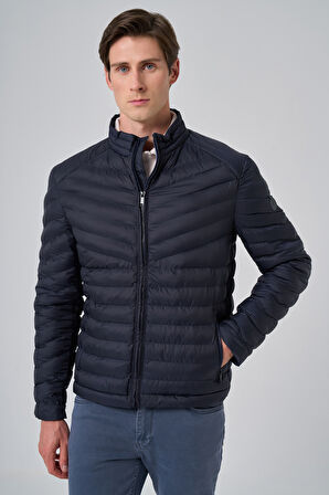  Erkek Lacivert Polyester Kısa Kapitone Mont