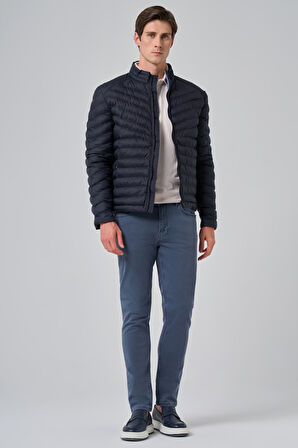  Erkek Lacivert Polyester Kısa Kapitone Mont