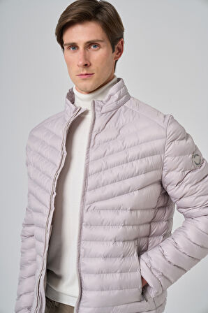  Erkek Ekru Polyester Kısa Kapitone Mont