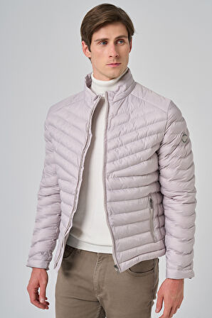  Erkek Ekru Polyester Kısa Kapitone Mont