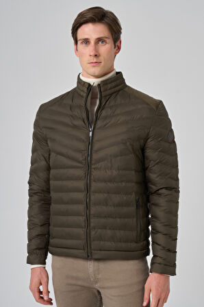  Erkek Haki Polyester Kısa Kapitone Mont