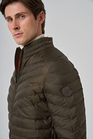  Erkek Haki Polyester Kısa Kapitone Mont