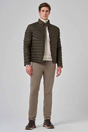  Erkek Haki Polyester Kısa Kapitone Mont