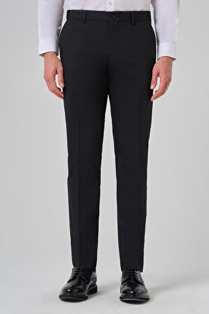  Erkek Siyah Yünlü Basic Düz Dynamic Fit Pantolon