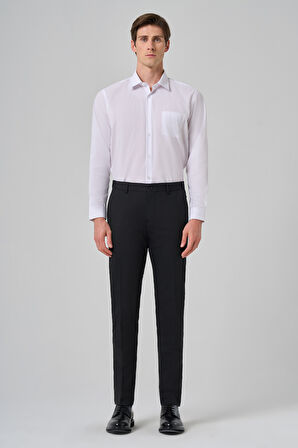  Erkek Siyah Yünlü Basic Düz Dynamic Fit Pantolon