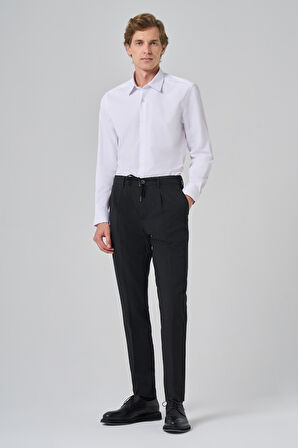  Erkek Siyah Poliviskon Trend Çizgili Slim Fit Jogger Pantolon