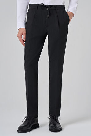  Erkek Siyah Poliviskon Trend Çizgili Slim Fit Jogger Pantolon