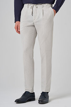  Erkek Taş Poliviskon Trend Çizgili Slim Fit Jogger Pantolon