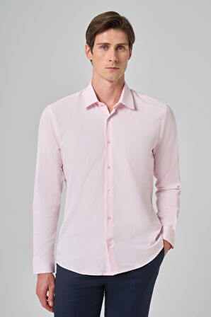  Erkek Pembe Slim Fit Sert Yaka Gömlek