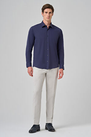  Erkek Lacivert Slim Fit Sert Yaka Gömlek