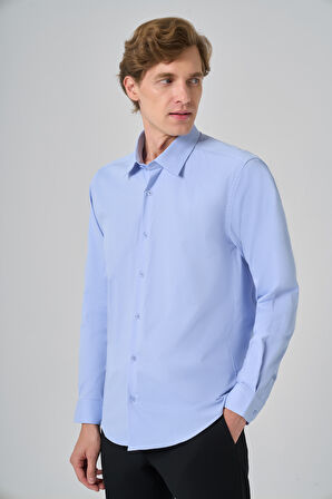  Erkek A. MAVİ Slim Fit Sert Yaka Gömlek