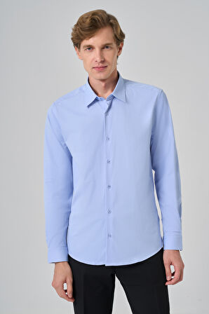  Erkek A. MAVİ Slim Fit Sert Yaka Gömlek