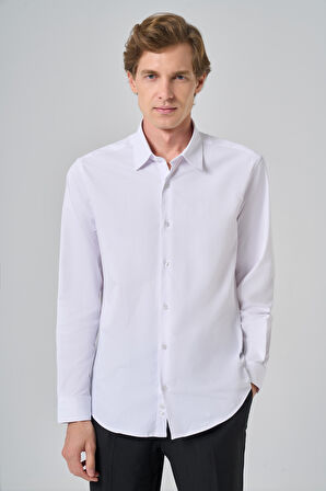  Erkek Beyaz Slim Fit Sert Yaka Gömlek