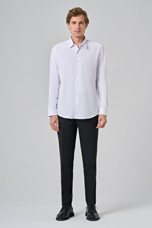  Erkek Beyaz Slim Fit Sert Yaka Gömlek