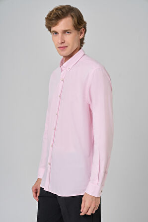  Erkek Pembe Regular Fit Düğmeli Yaka Gömlek