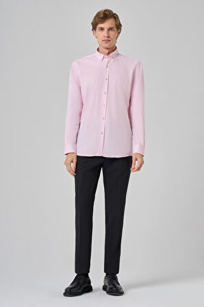  Erkek Pembe Regular Fit Düğmeli Yaka Gömlek