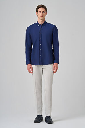  Erkek Lacivert Regular Fit Düğmeli Yaka Gömlek