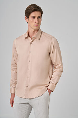  Erkek Bej Dynamic Fit Sert Yaka Gömlek