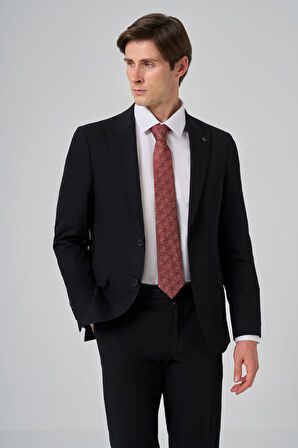  Erkek Siyah Poliviskon Basic Slim Fit Sivri Yaka Takım Elbise