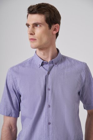 Erkek Mor Trend Regular Fit Düğmeli Yaka Kısa Kollu Gömlek