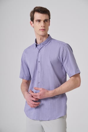  Erkek Mor Trend Regular Fit Düğmeli Yaka Kısa Kollu Gömlek
