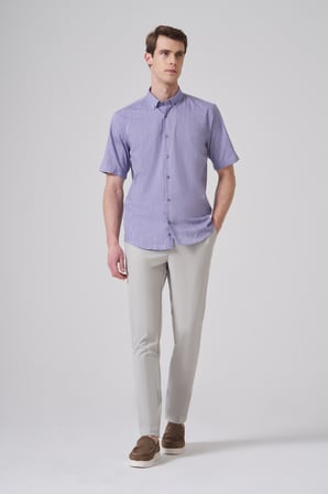  Erkek Mor Trend Regular Fit Düğmeli Yaka Kısa Kollu Gömlek