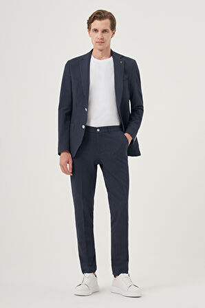  Erkek İndigo Poliviskon Trend Çizgili Slim Fit Mono Yaka Takım Elbise