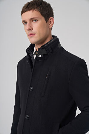  Erkek Siyah Yünlü Dynamic Fit Kambet Çıkma Mostra Kaban