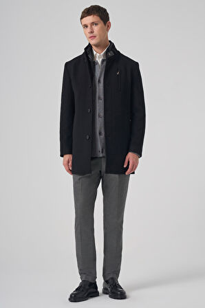  Erkek Siyah Yünlü Dynamic Fit Kambet Çıkma Mostra Kaban